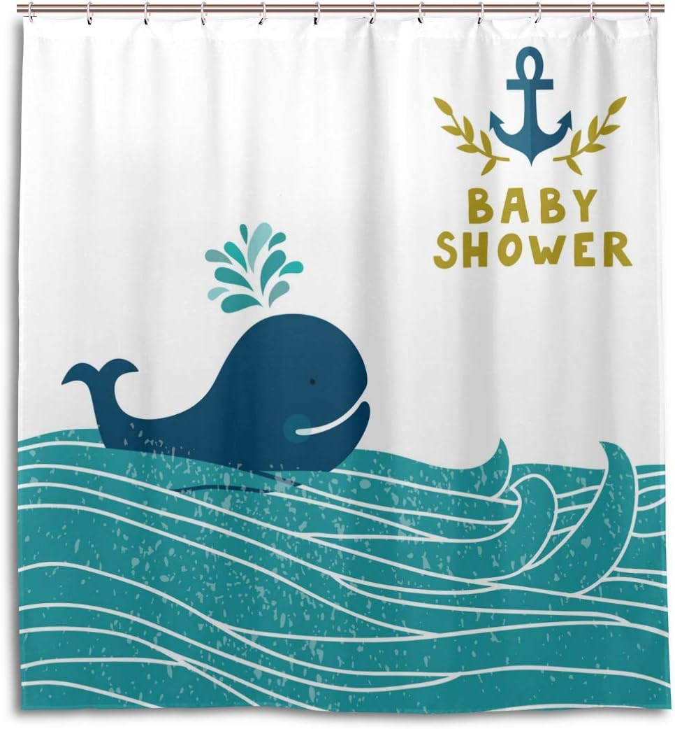 Make A Splash With Alaza Whale Cartoon Waterproof Bathroom Curtain.