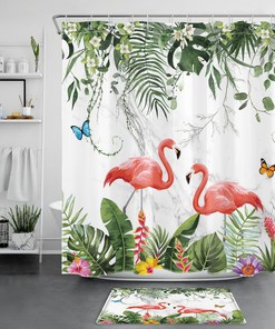 Make A Statement With A Pink Flamingo And Floral Plant Shower Curtain For Your Bathroom