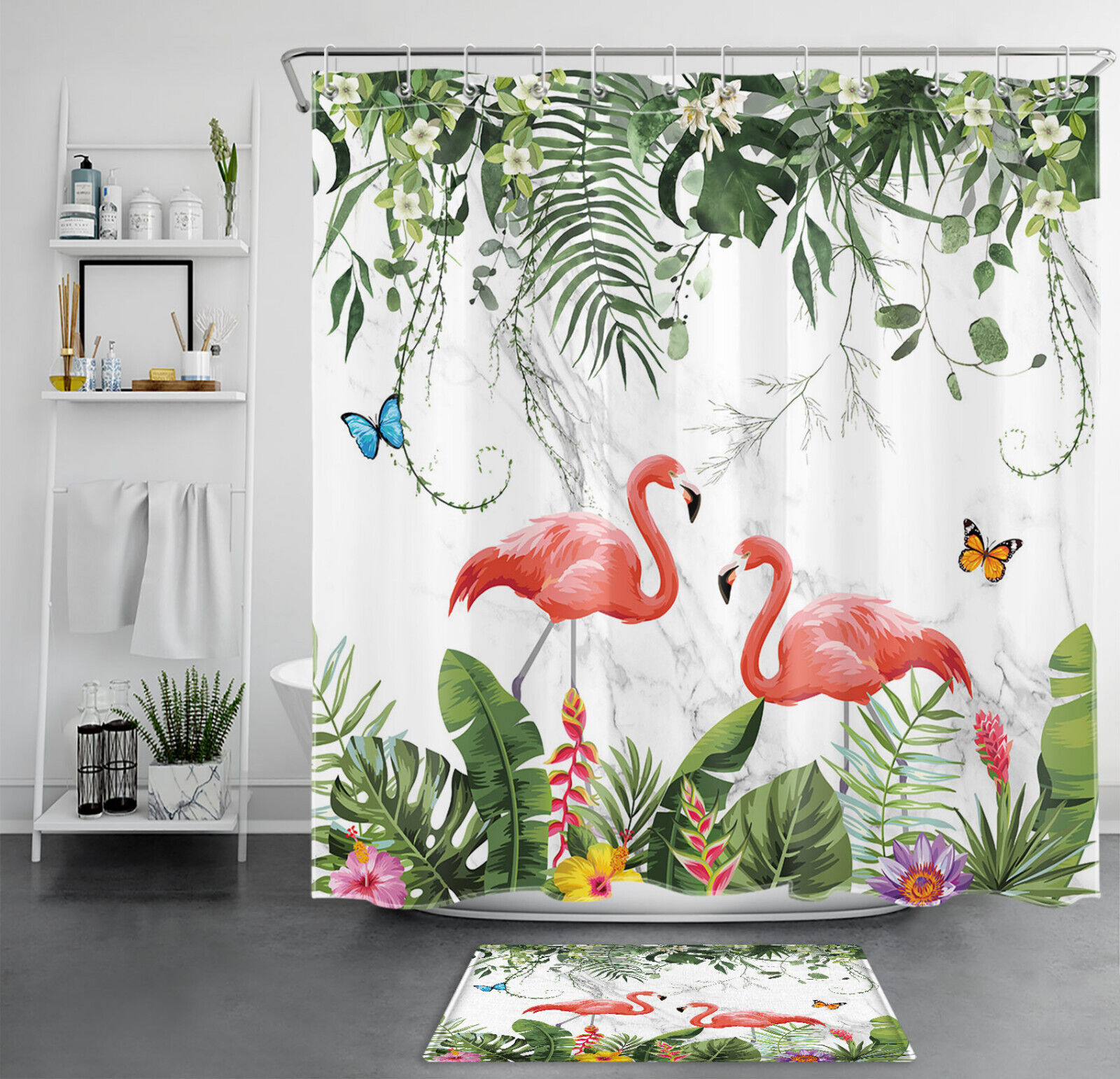 Make A Statement With A Pink Flamingo And Floral Plant Shower Curtain For Your Bathroom