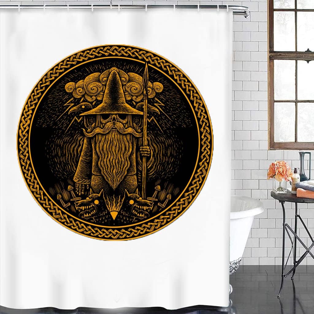 Make A Statement With This Norse Decor Vikings Odin Berserker Thor's Hammer Pattern Shower Curtain