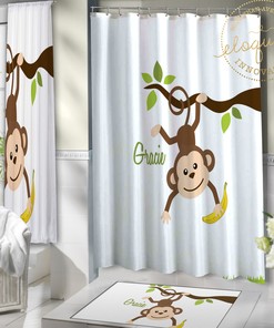 Make Bath Time Fun with Personalized Monkey Kids Shower Curtain - Perfect for Jungle Themed Bathrooms 