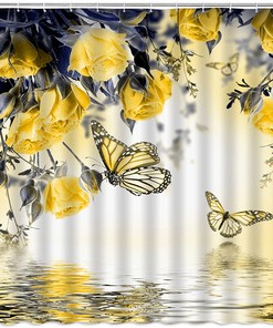 Make Your Bathroom Dreams Come True With A Flower Butterfly Shower Curtain With Yellow Rose Floral Wings