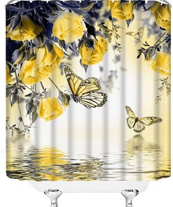 Make Your Bathroom Dreams Come True With A Flower Butterfly Shower Curtain With Yellow Rose Floral Wings