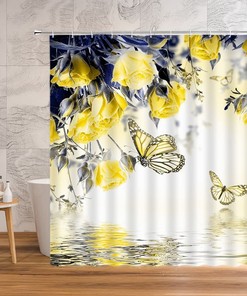 Make Your Bathroom Dreams Come True With A Flower Butterfly Shower Curtain With Yellow Rose Floral Wings