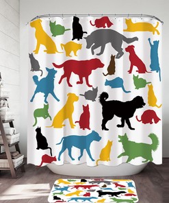 Make Your Bathroom Fun and Cute with This Multi Colored Dogs Silhouettes Shower Curtain