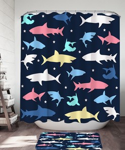 Make Your Bathroom Fun and Unique with This Multi Colored Sharks Shower Curtain