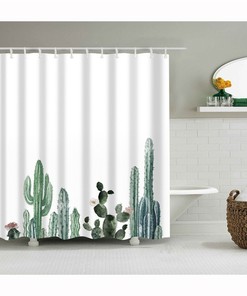 Make Your Bathroom More Inviting With This Cactus Plant Shower Curtain Featuring A Nordic Style Design
