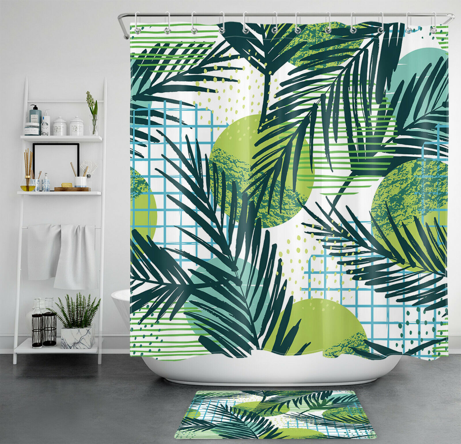 Make a Bold Statement with Watercolor Green Palm Leaves Shower Curtain Tropical Plants Bathroom Decor