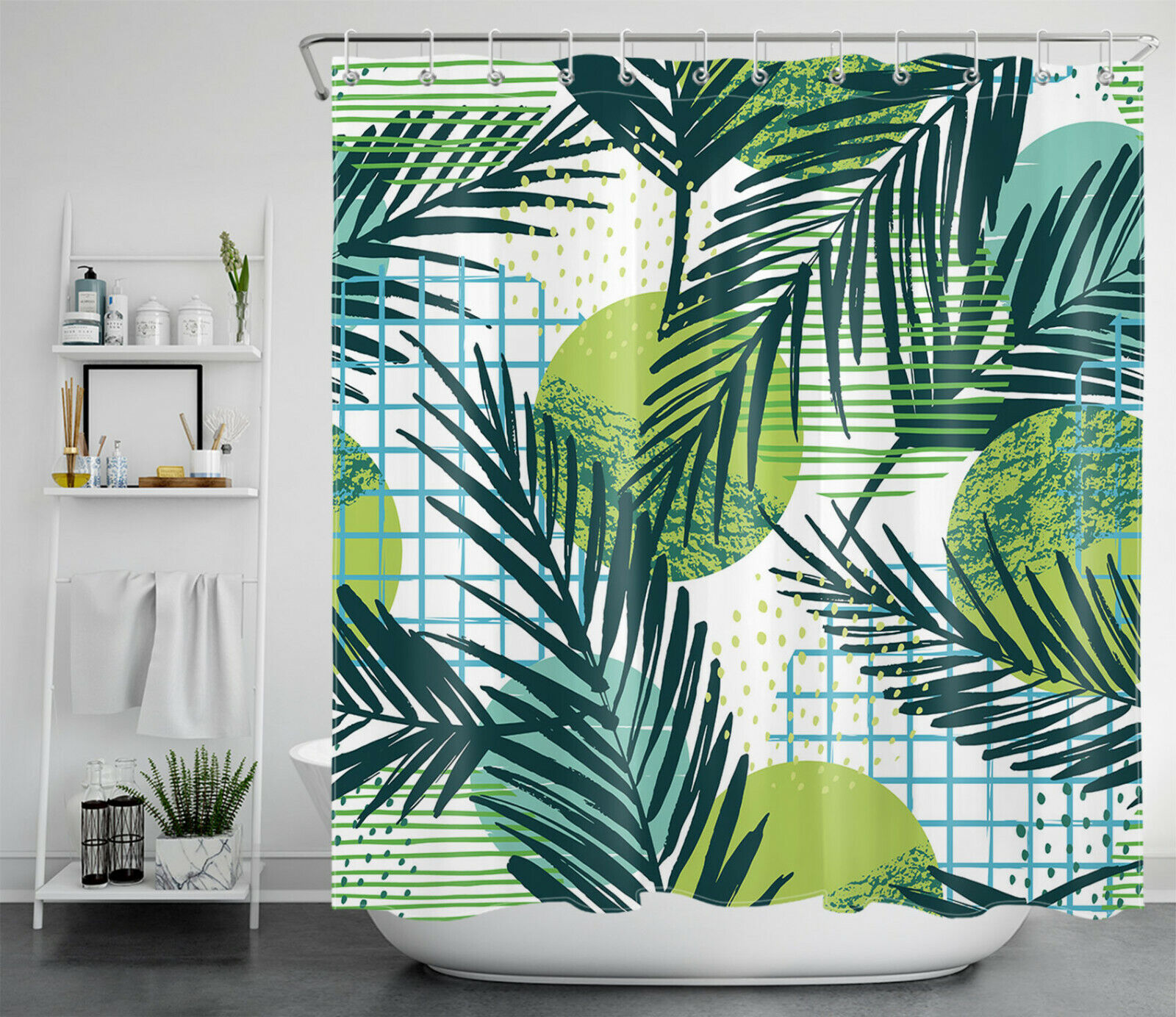 Make a Bold Statement with Watercolor Green Palm Leaves Shower Curtain Tropical Plants Bathroom Decor