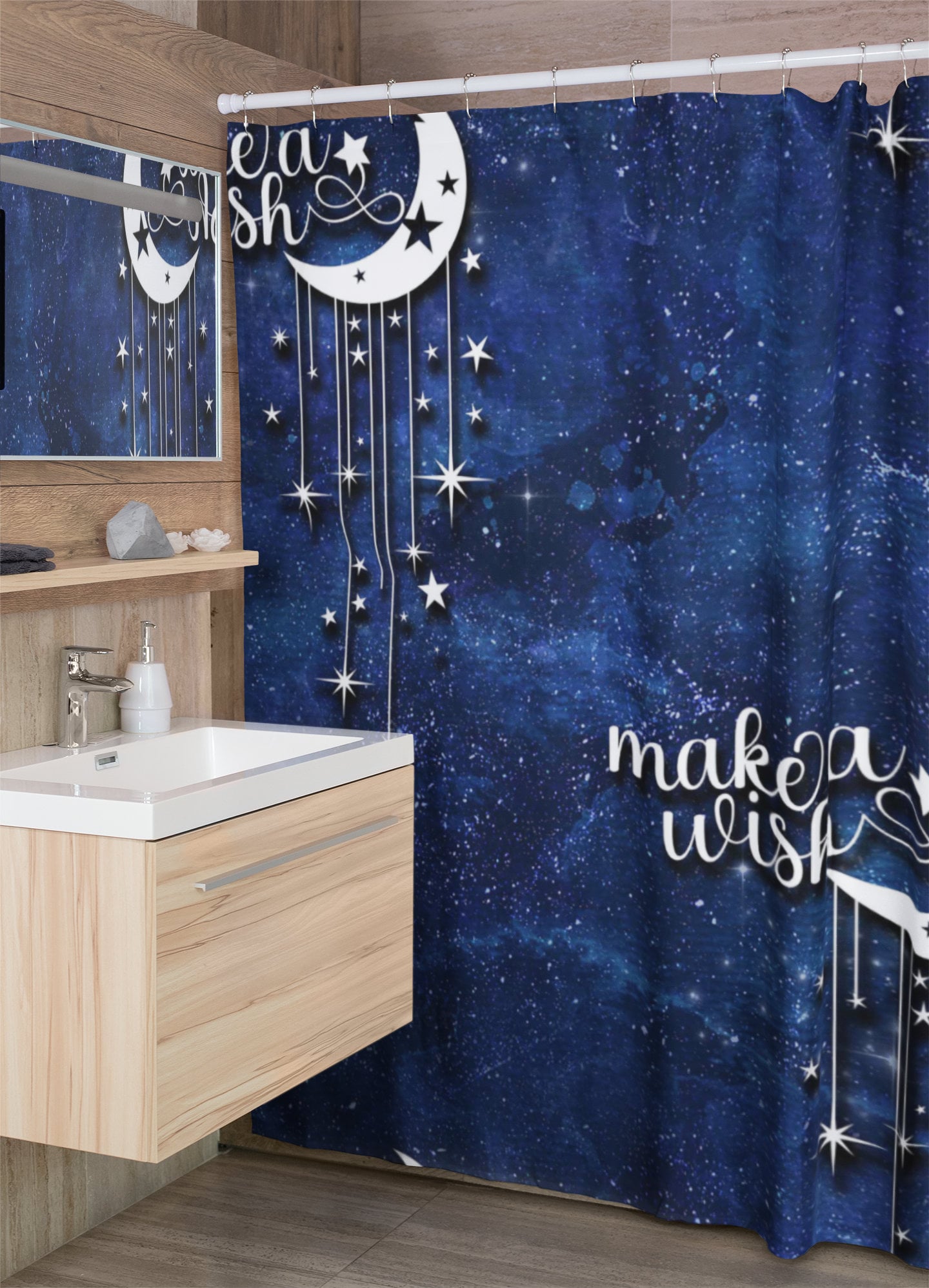 Make a Wish Moon Shower Curtain for Serene Bathroom Decor