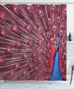 Male Peacock Feathers Shower Curtain with Wildlife Theme for Bathroom Decor