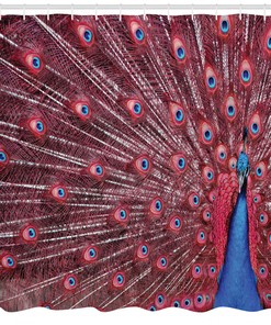Male Peacock Feathers Shower Curtain with Wildlife Theme for Bathroom Decor