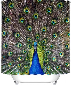 Male Peacock Portrait Shower Curtain - Animal Themed Bathroom Decor