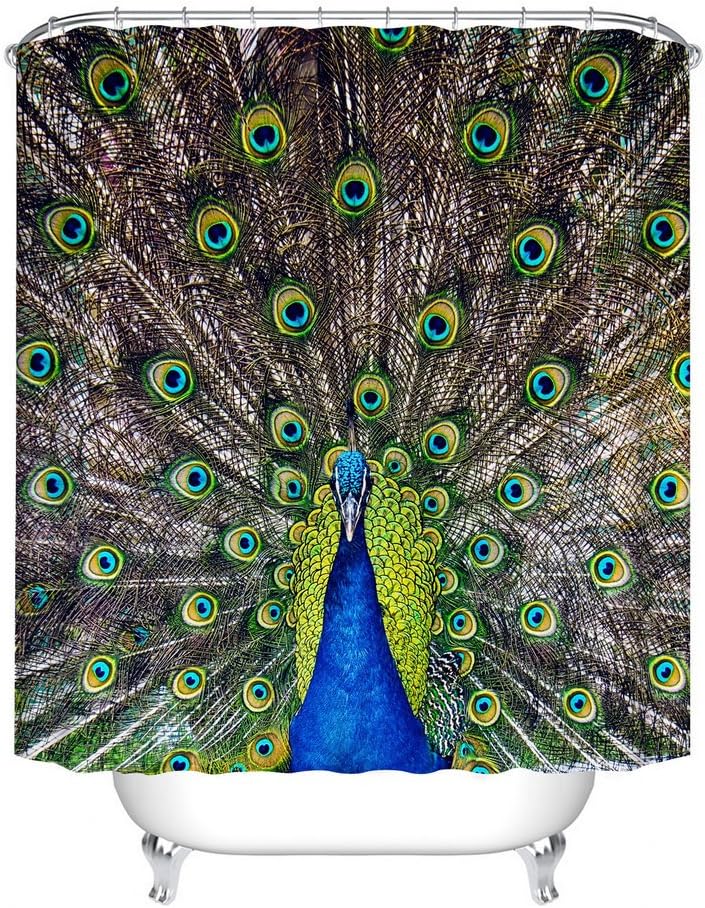 Male Peacock Portrait Shower Curtain - Animal Themed Bathroom Decor