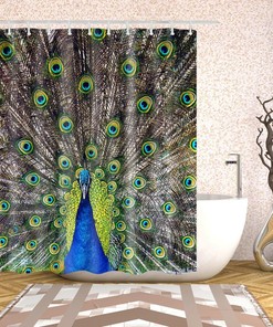 Male Peacock Portrait Shower Curtain - Animal Themed Bathroom Decor