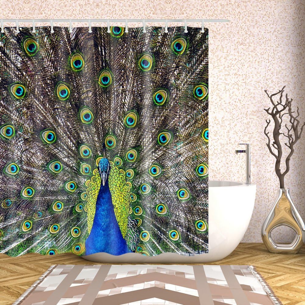 Male Peacock Portrait Shower Curtain - Animal Themed Bathroom Decor
