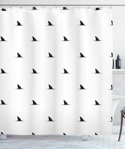 Malistic Design Shower Curtain With Pattern Of Shark Fins And Speedy Fish Hunting Artwork Print For Bathroom