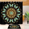 Mandala Blue Golden Butterfly Shower Curtain - Waterproof Fabric Bathroom Decor with Mat
