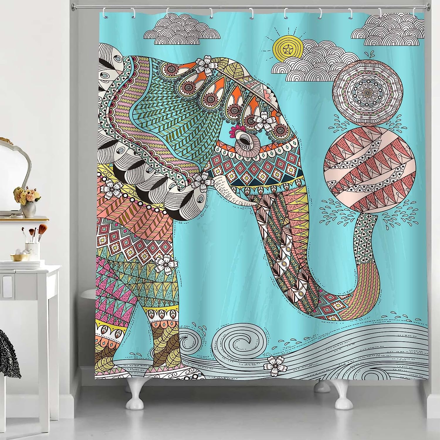 Mandala Bohemian Indian Elephant Shower Curtain - Ethnic Bathroom Decor