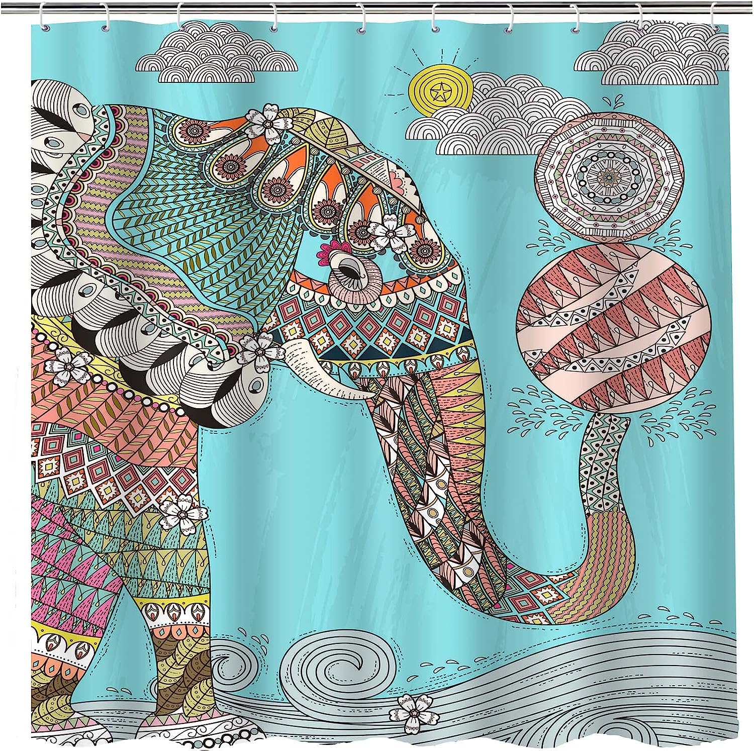 Mandala Bohemian Indian Elephant Shower Curtain - Ethnic Bathroom Decor