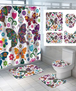 Mandala Butterfly and Flowers Shower Curtain for Floral Bathroom Decor