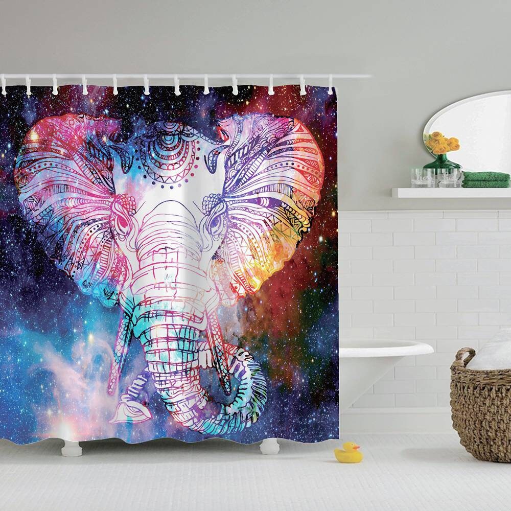 Mandala Design Elephant Art Style Shower Curtain For Unique Bathroom Decor