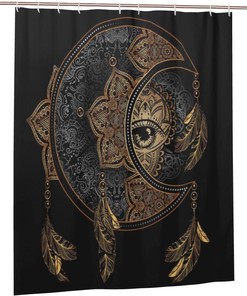 Mandala Elements Crescent Moon And Sun Shower Curtain, Fashionable Bathtub Decoration Set