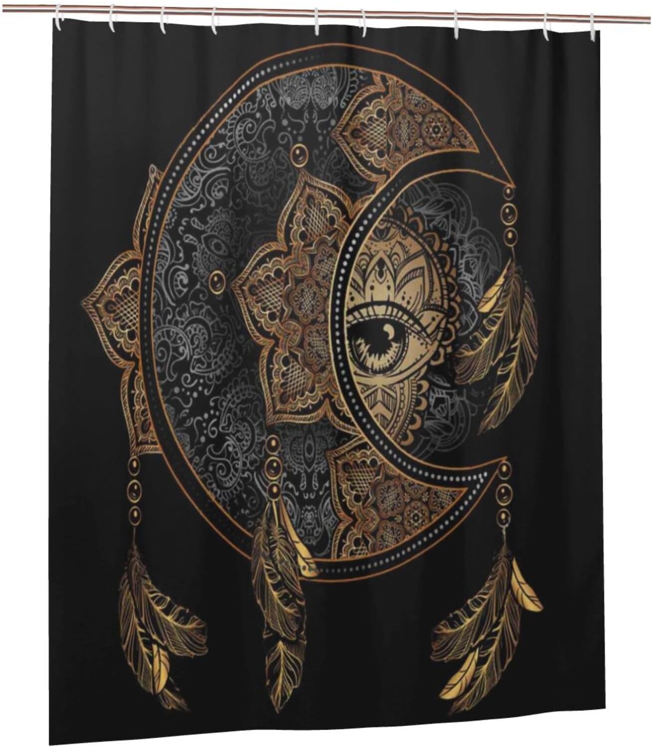 Mandala Elements Crescent Moon And Sun Shower Curtain, Fashionable Bathtub Decoration Set