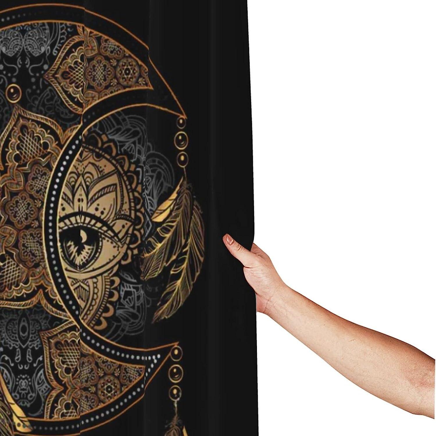 Mandala Elements Crescent Moon And Sun Shower Curtain, Fashionable Bathtub Decoration Set - Image 2