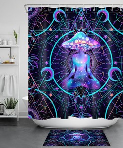 Mandala Fantasy Meditation Mushroom Waterproof Fabric Shower Curtain, Unique Bathroom Decor