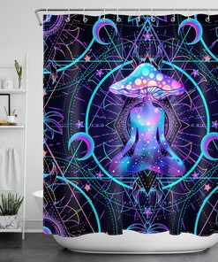 Mandala Fantasy Meditation Mushroom Waterproof Fabric Shower Curtain, Unique Bathroom Decor
