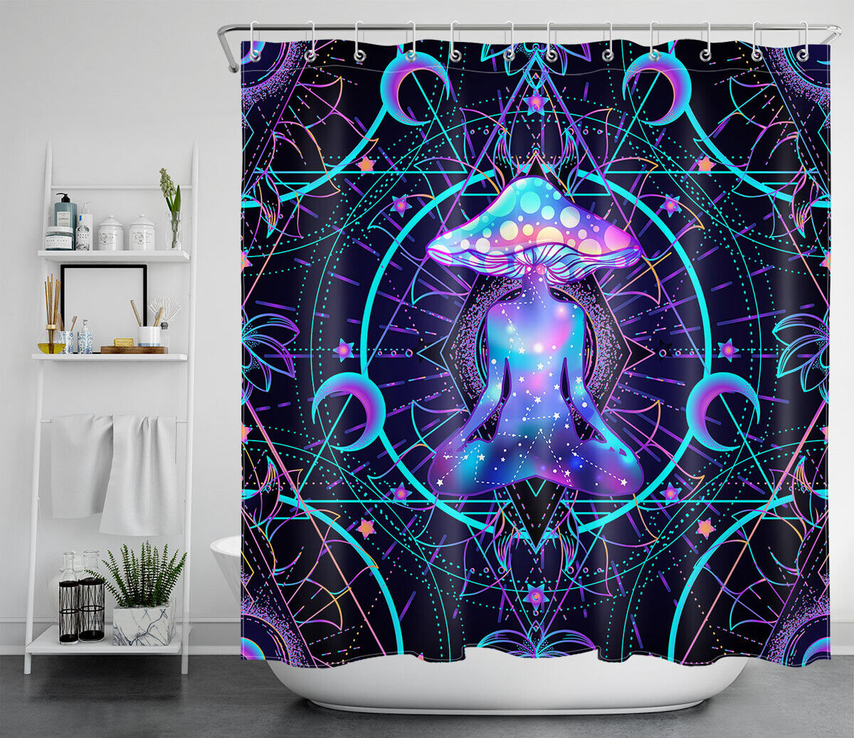 Mandala Fantasy Meditation Mushroom Waterproof Fabric Shower Curtain, Unique Bathroom Decor