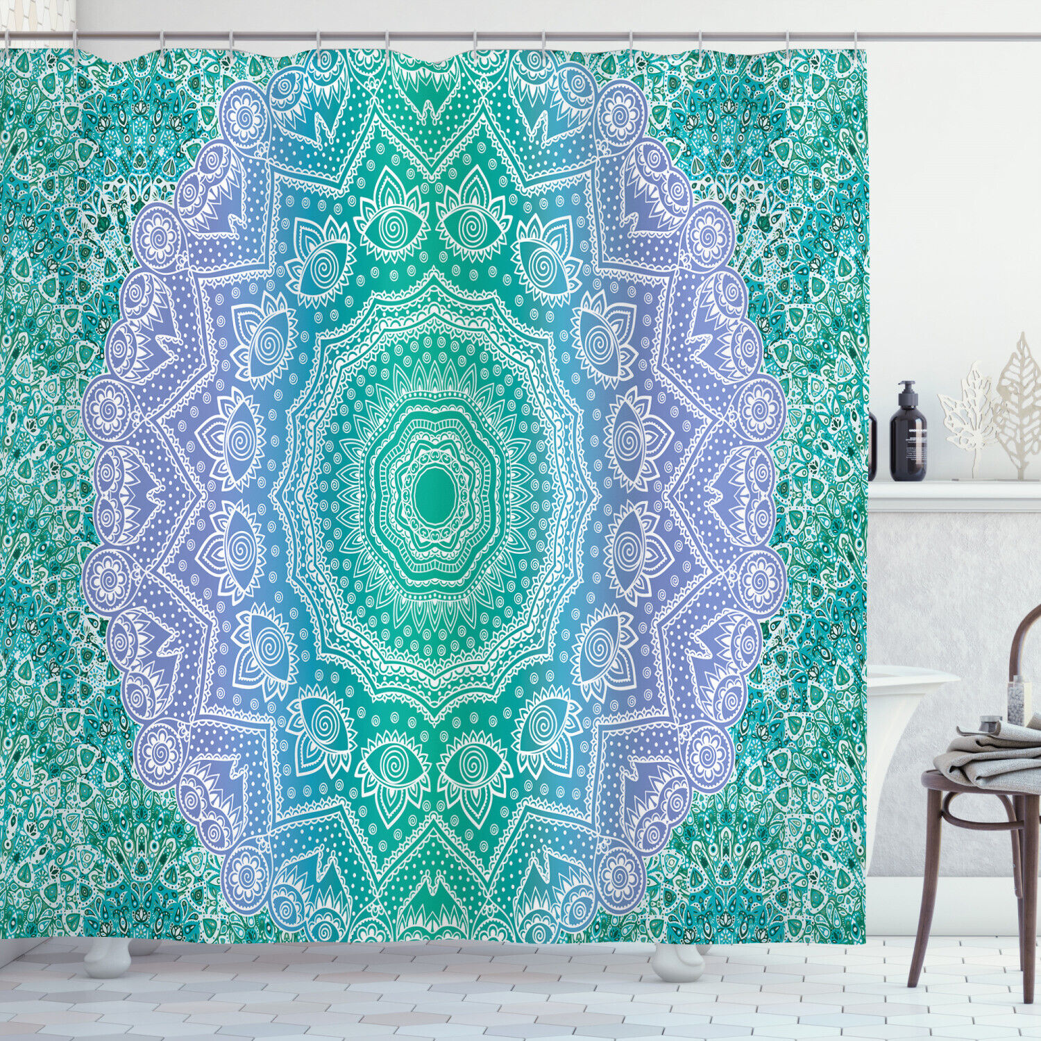 Mandala Geometric Figure Print Ethnic Shower Curtain For Boho Bathroom Decor