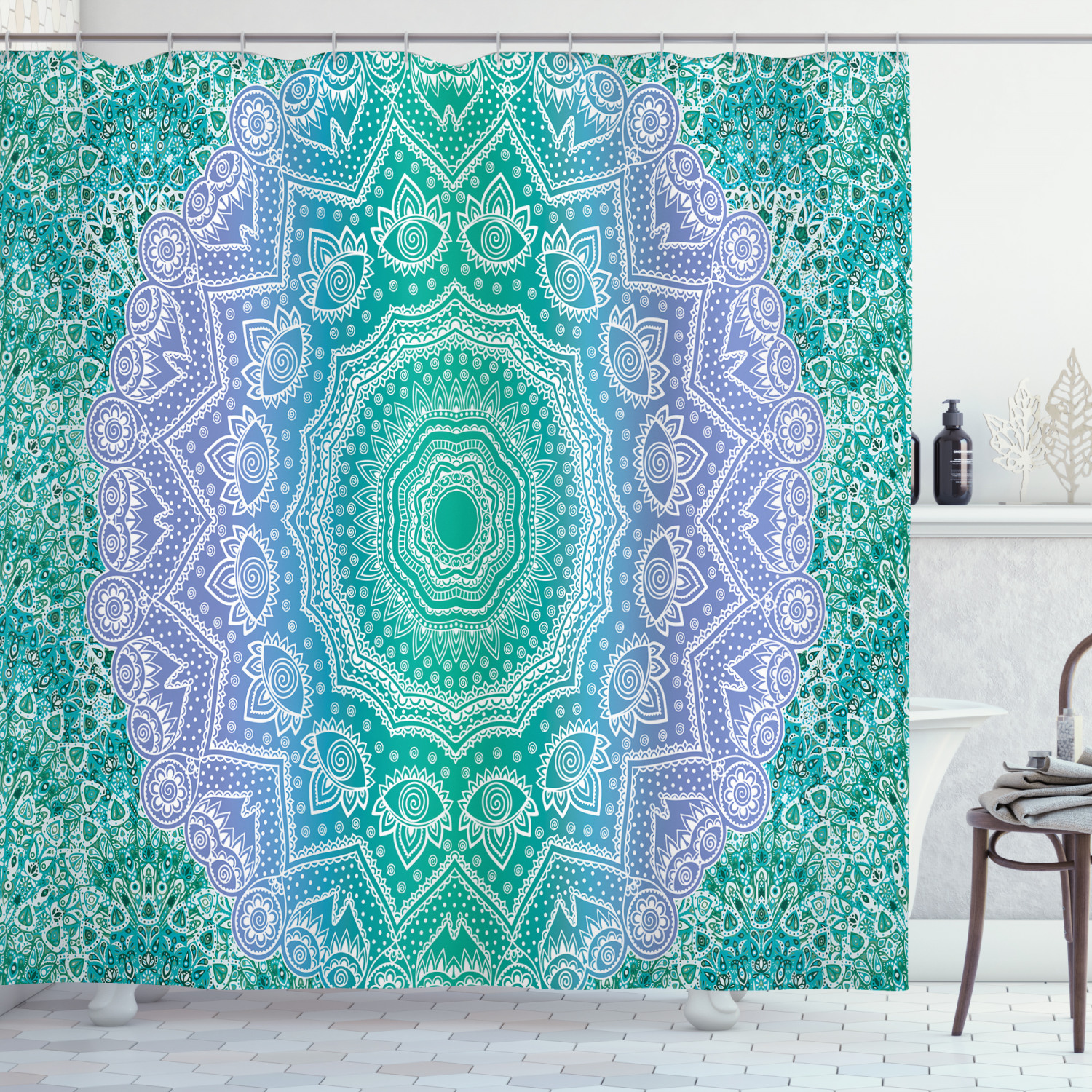 Mandala Geometric Figure Print Ethnic Shower Curtain For Boho Bathroom Decor