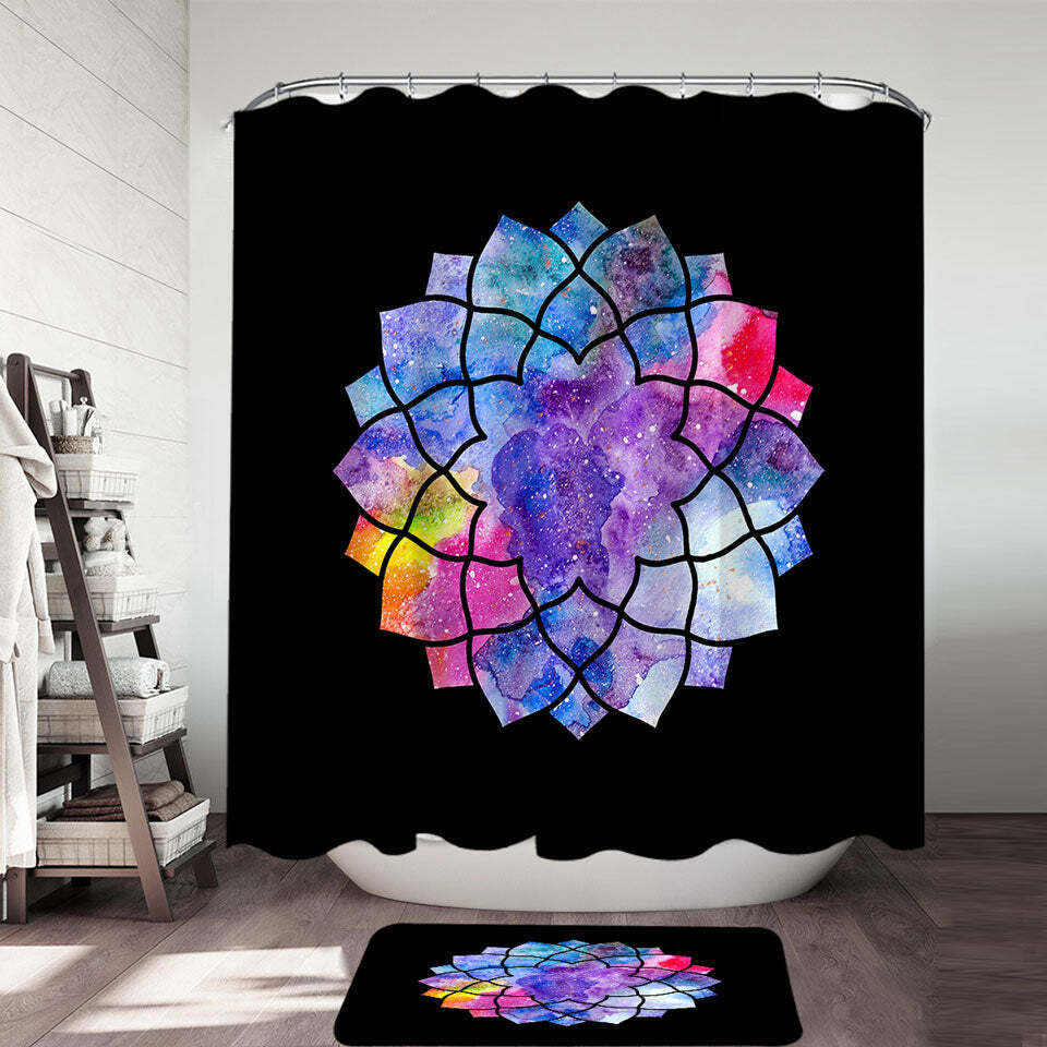 Mandala Star Print Watercolor Colorful Shower Curtain For Unique Bathroom Aesthetic