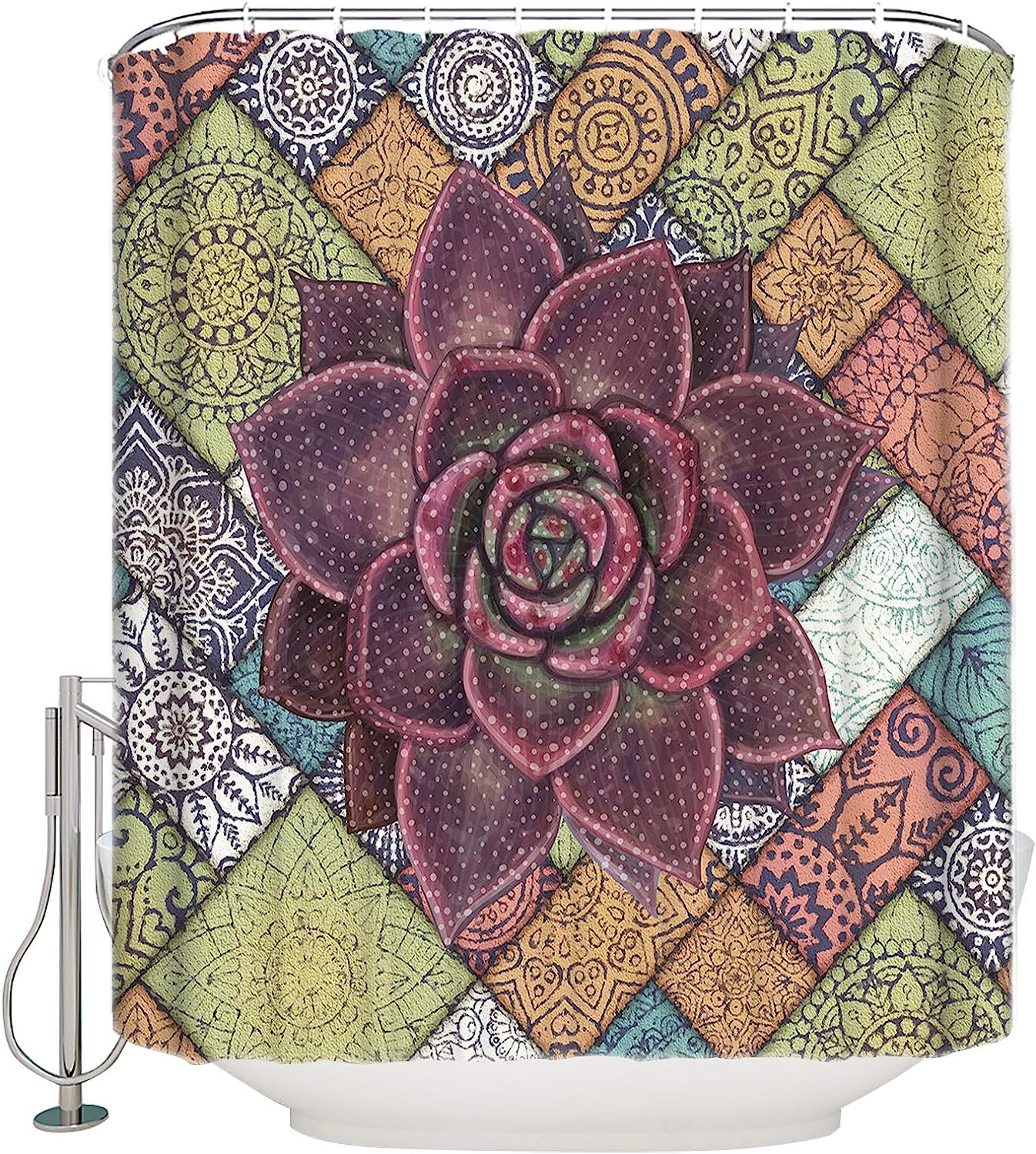Mandala Succulent Shower Curtain | Boho Bathroom Decor