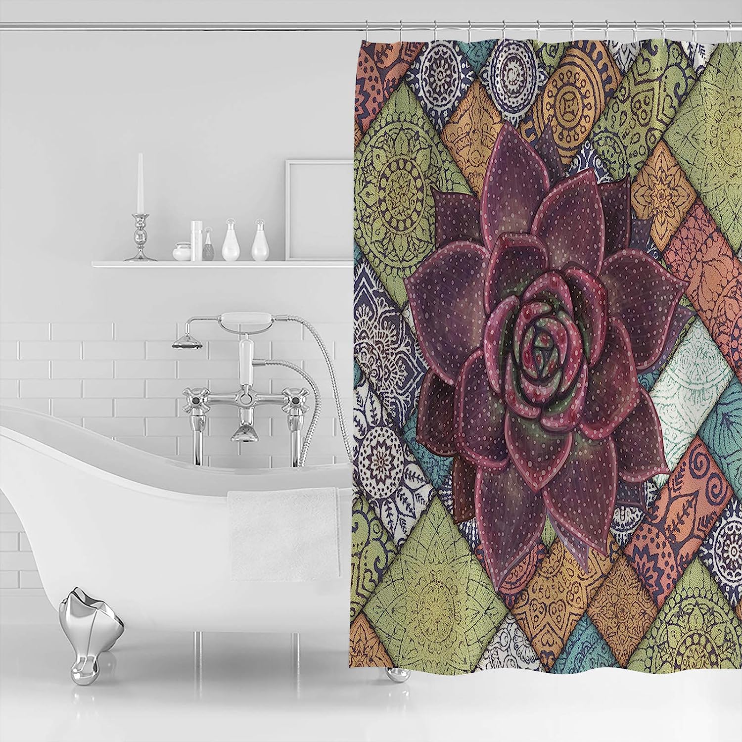 Mandala Succulent Shower Curtain | Boho Bathroom Decor - Image 2