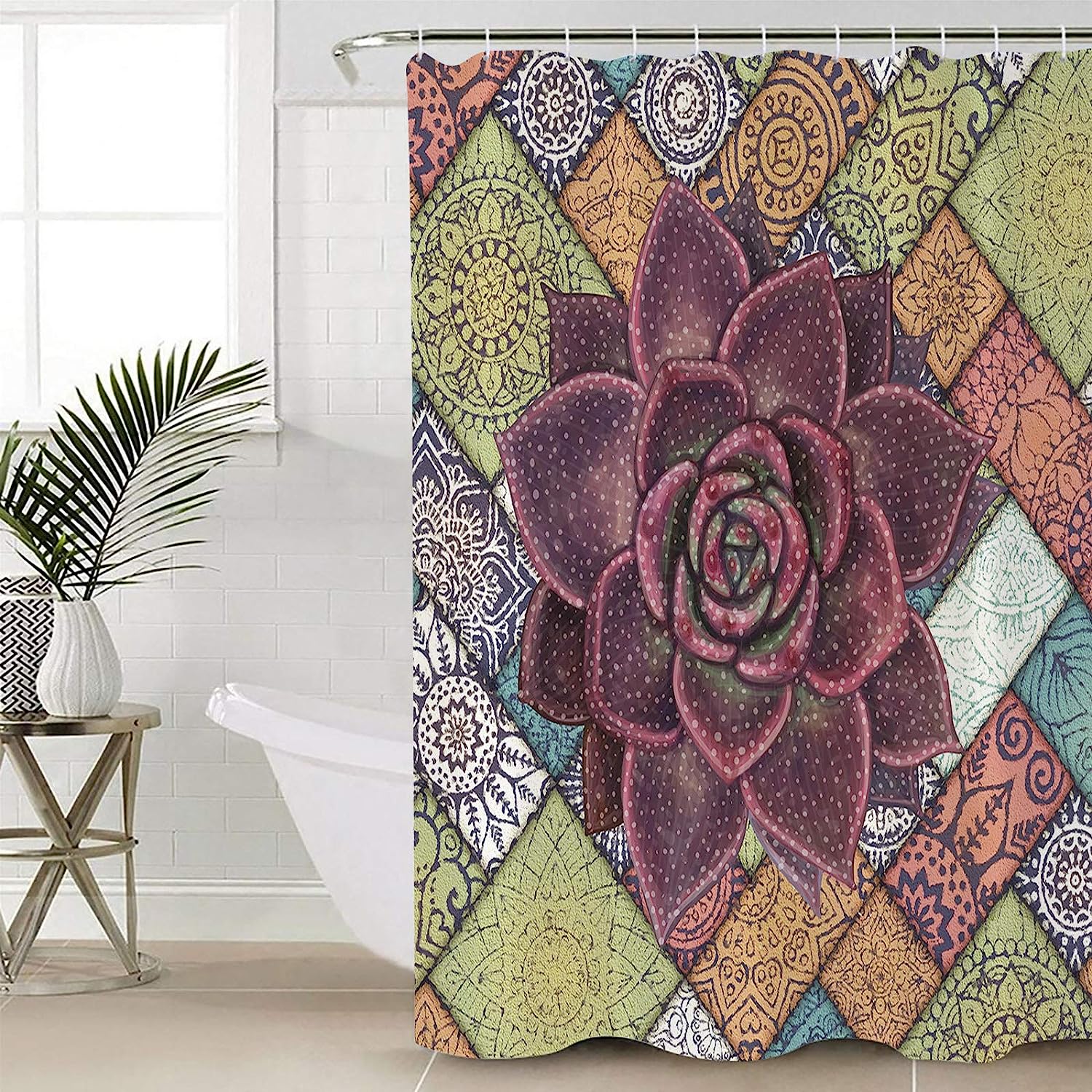 Mandala Succulent Shower Curtain | Boho Bathroom Decor - Image 4