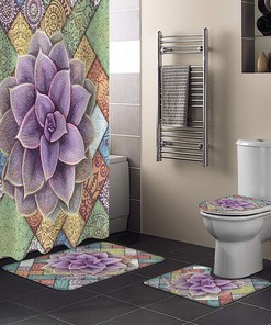 Mandala and Succulent Watercolor Shower Curtain for Tropical Bathroom
