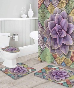 Mandala and Succulent Watercolor Shower Curtain for Tropical Bathroom