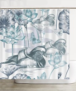 Mandarin Duck Shower Curtain - Oriental Bird Machine Washable With Waterproof Fabric For A Master Or Guest Bathroom