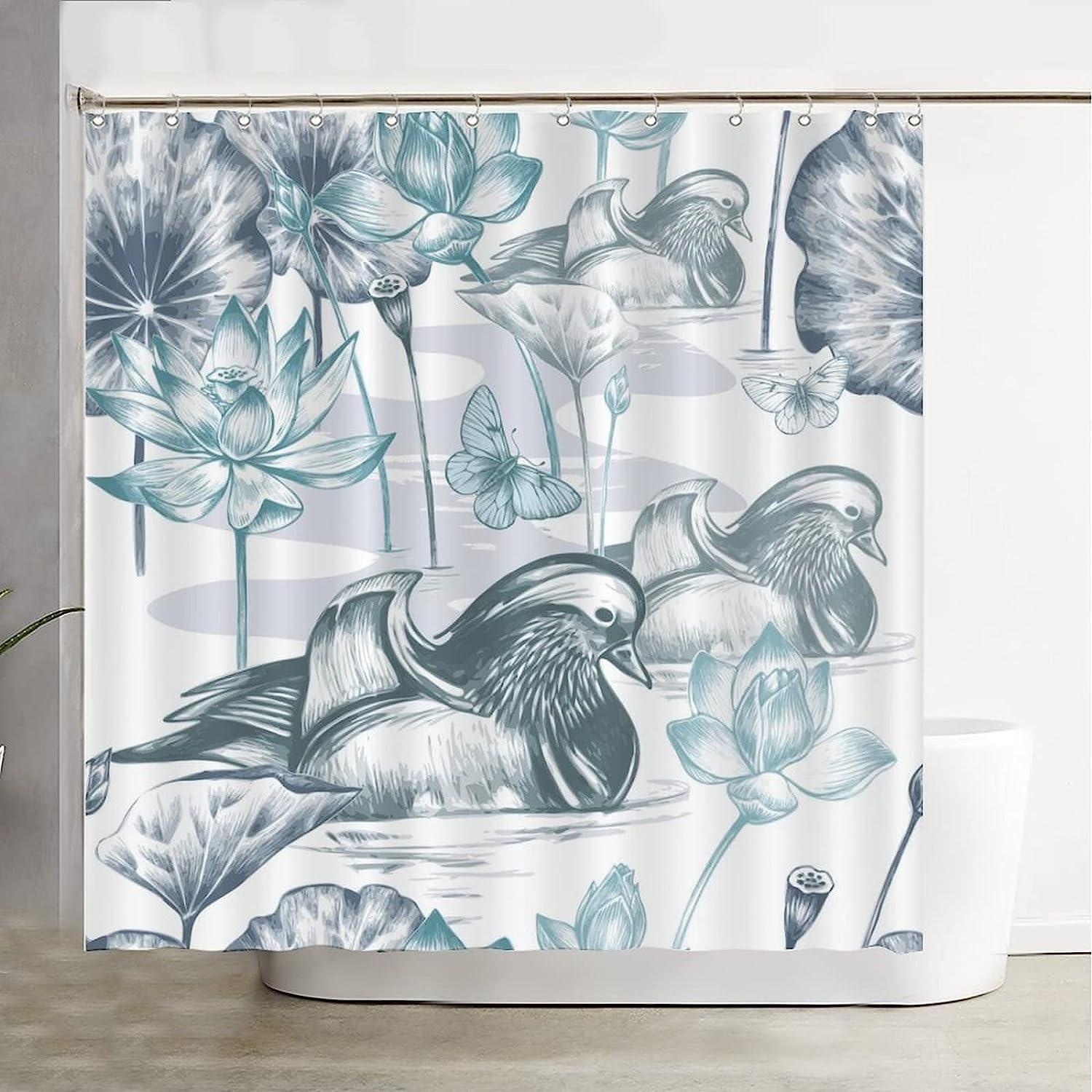 Mandarin Duck Shower Curtain - Oriental Bird Machine Washable With Waterproof Fabric For A Master Or Guest Bathroom