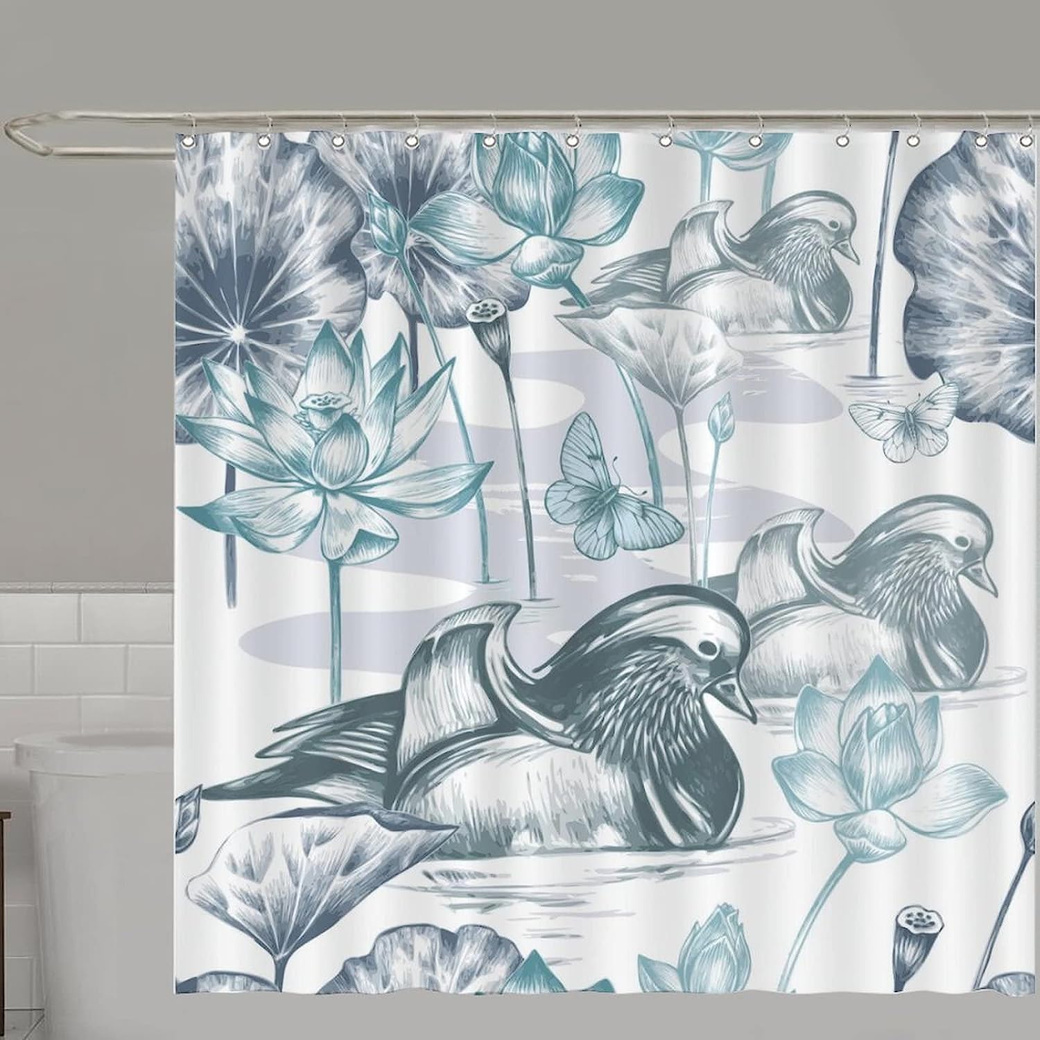 Mandarin Duck Shower Curtain - Oriental Bird Machine Washable With Waterproof Fabric For A Master Or Guest Bathroom - Image 4