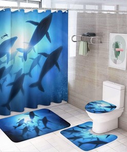 Many Sharks Shower Curtain for Bathroom - Underwater Theme Shower Curtains Decor Ideas for Home