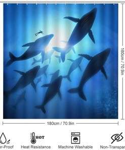 Many Sharks Shower Curtain for Bathroom - Underwater Theme Shower Curtains Decor Ideas for Home
