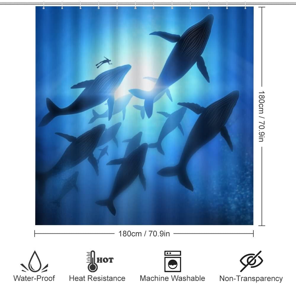 Many Sharks Shower Curtain for Bathroom - Underwater Theme Shower Curtains Decor Ideas for Home