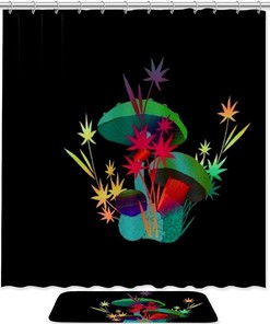 Maple Leaf Mushroom Printed Bathroom Tub Set With Waterproof Fabric Shower Curtain