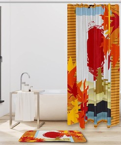 Maple Leaf Sun Japanese Painting Waterproof Shower Curtain for Bathroom Decor