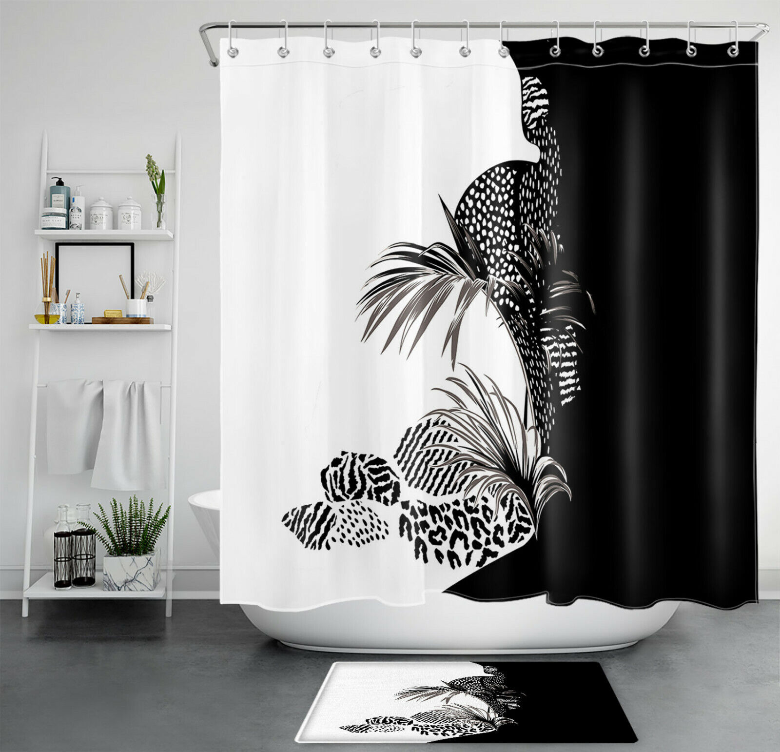 Marble Daisy Flower And Skull Print Shower Curtain For Bathroom