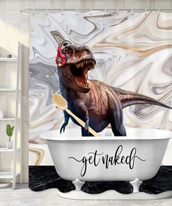 Marble Fabric Dinosaur Shower Curtain - Funny Humor For Animal Lovers Bathroom Decor